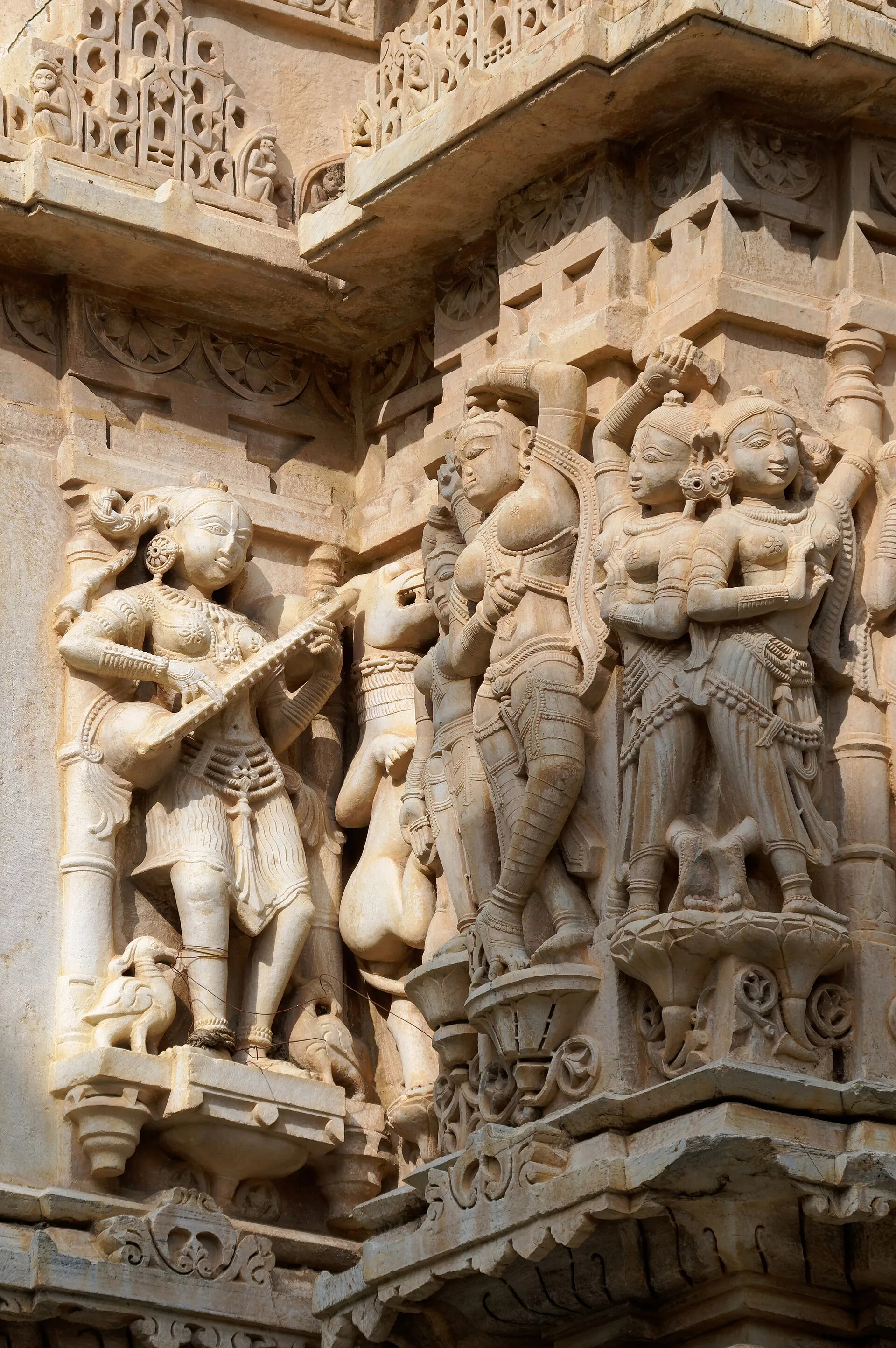 Carved stone figures on the exterior of Jagdish Temple in Udaipur