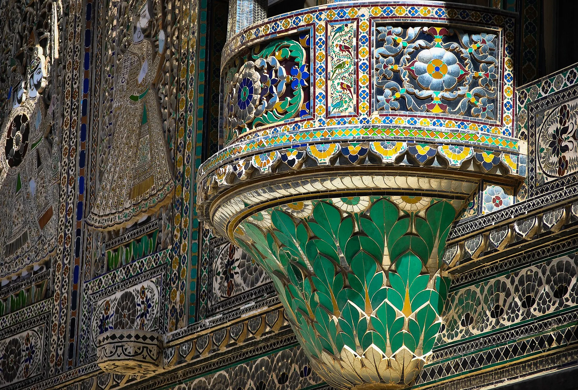 Colourful glass mosaic details at Mor Chowk in Udaipur City Palace